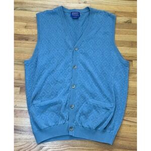 Pendleton Cardigan Vest Sweater Men's XL Gray Knit Argyle Diamond Grandpa Cotton